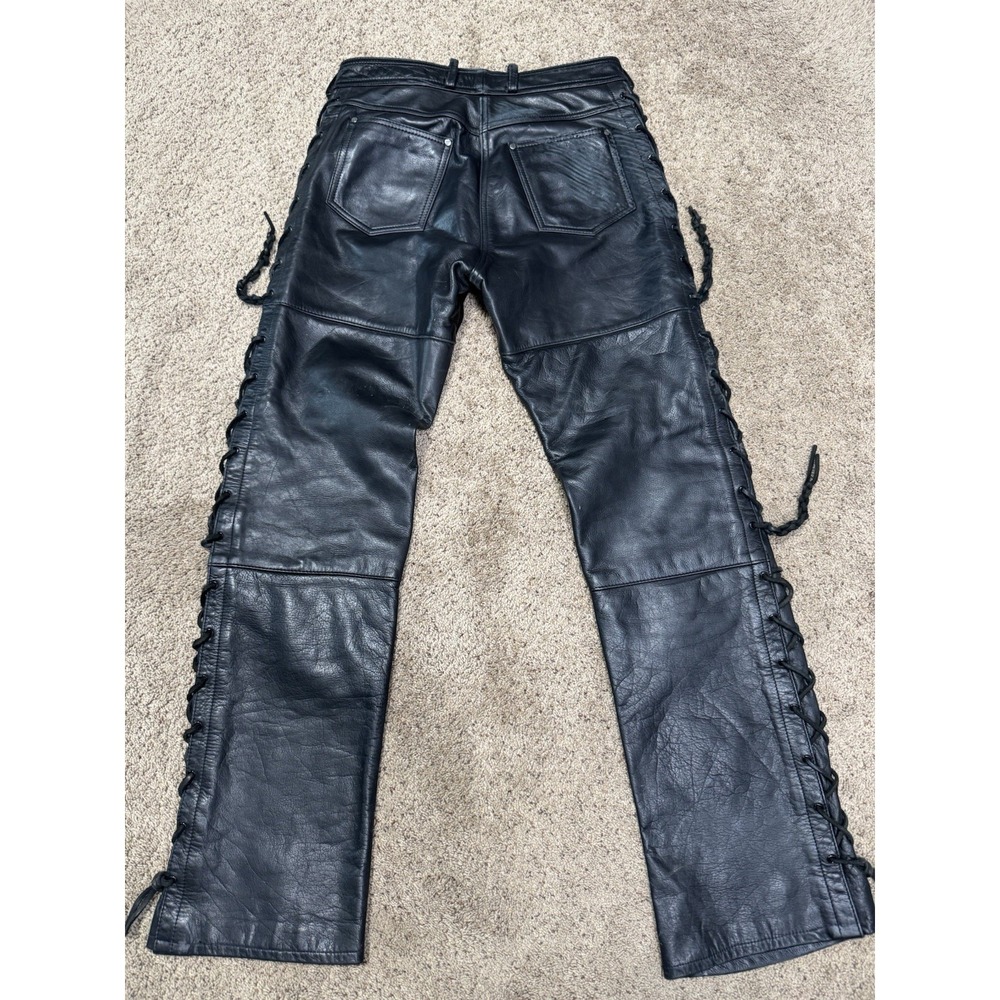 Vintage Harley Davidson Leather Pants Womens 14 Moto Braided Chaps Biker 80s 90s - Picture 6 of 11